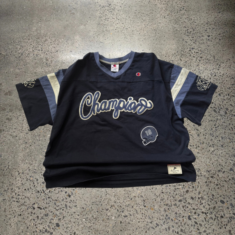 Champion Men's Editorial Varsity Cotton Football Jersey Navy XXL